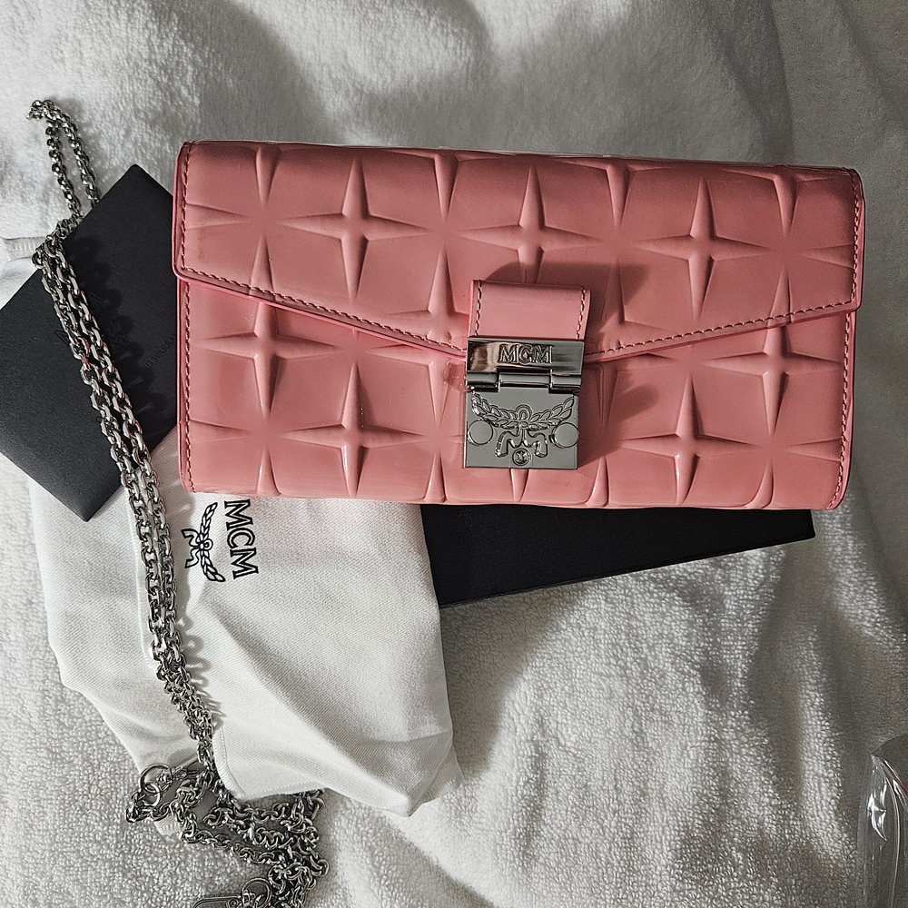 MCM Pink Patent Leather Diamond Millie Crossbody Wallet - Womens